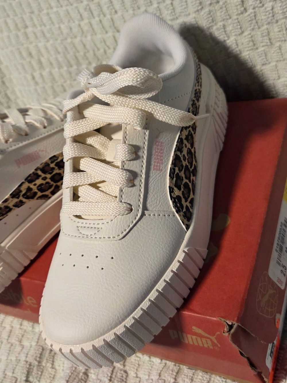 Puma White Sneakers with Leopard Formstrip
